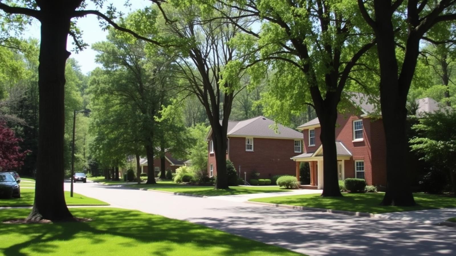Mature residential street in Islington Woods, Vaughan, Ontario, with large detached homes and tall trees