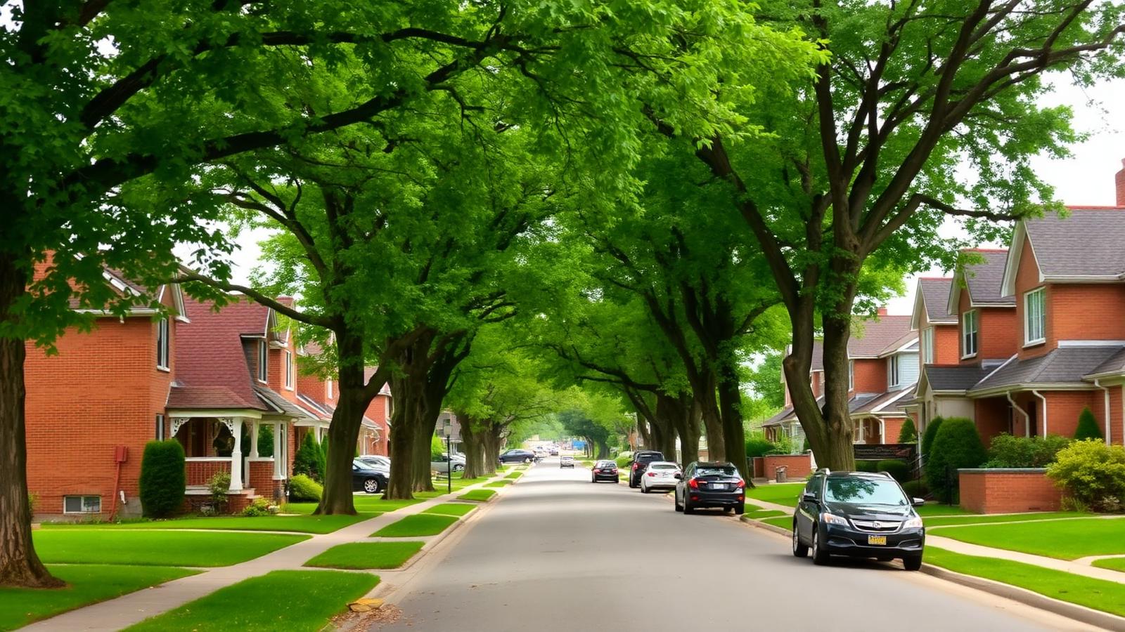 Tree-lined residential street with detached homes in Woodbridge, Vaughan, Ontario
